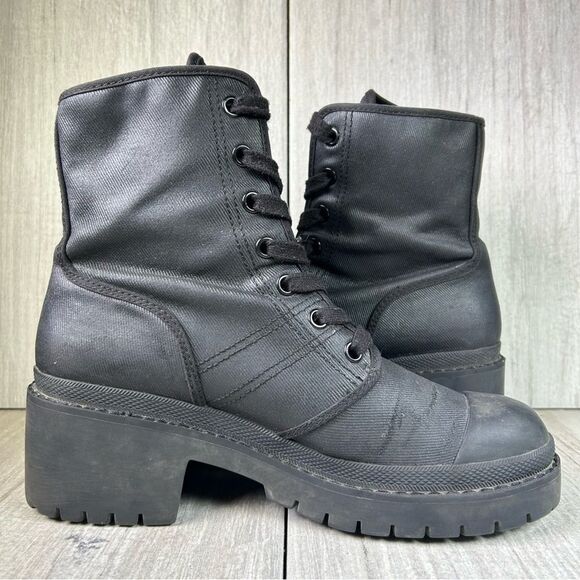 Marc Jacobs Black Waxed Canvas Combat Bristol Boot Lace Up Womens Size 10 EUR 40 - Picture 4 of 11